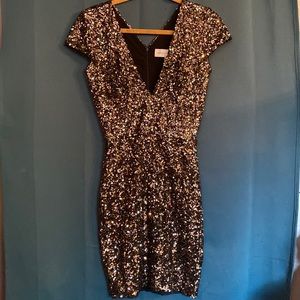 Dress the Population Zoe Black & Silver Sequin Cap Sleeve Bodycon Dress